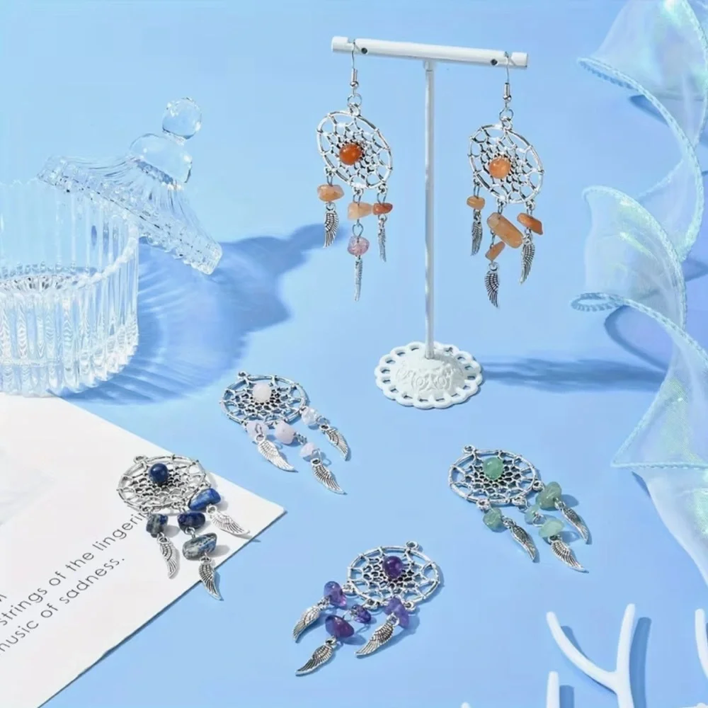 Hand Crafted Dreamcatcher Genuine Gemstone Earrings Pick One Set - Picture 2 of 2